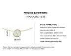 Gold-plated copper clock necklace specs for 1st paper anniversary, including zirconia inlay, 40-50cm adjustable chain, and size details.
