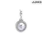 Customized 925 silver clock pendant with mother-of-pearl, ideal for 1st anniversary gifting.