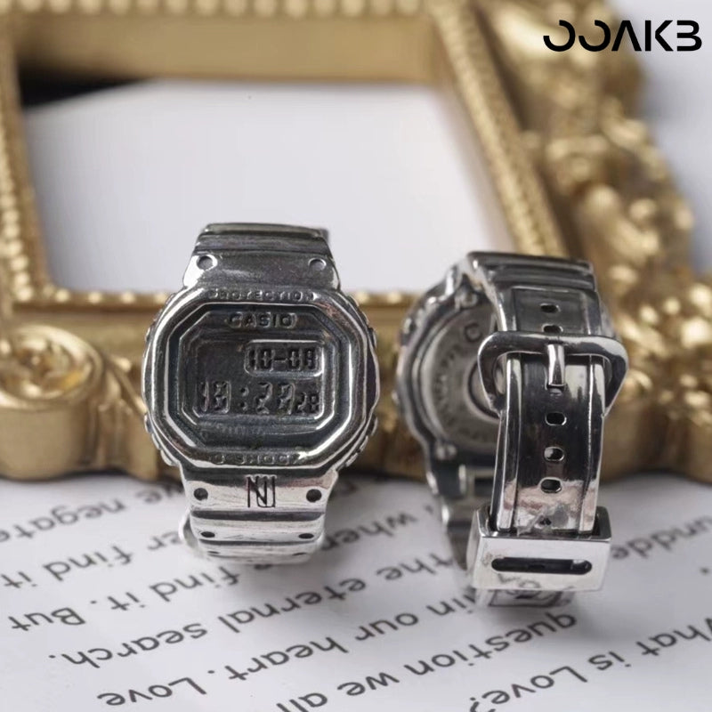 925 silver clock-inspired ring with copper accents, ideal 1st anniversary gift for him.