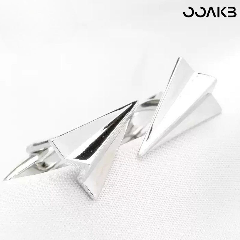 Customized paper wedding cufflinks with polished silver paper plane design, handmade copper.