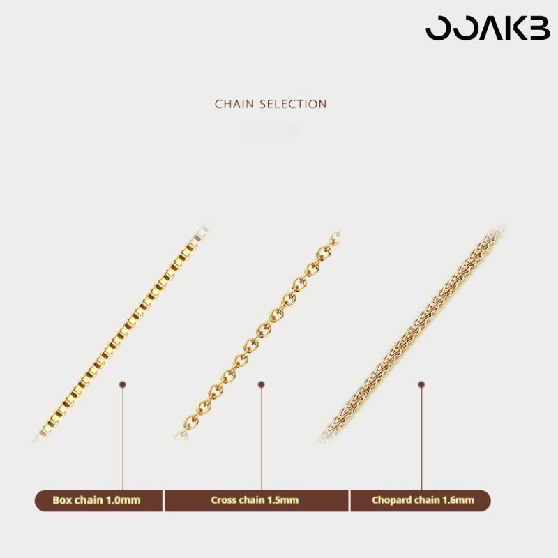 Gold necklace chain styles (Box, Cross, Chopard) for customized 1st anniversary gifting.