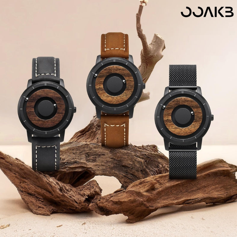Pointer-free clock watch with interchangeable straps, customizable for 1st anniversary.