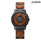 Pointer-free clock watch with wood-steel strap, unique texture for paper wedding.