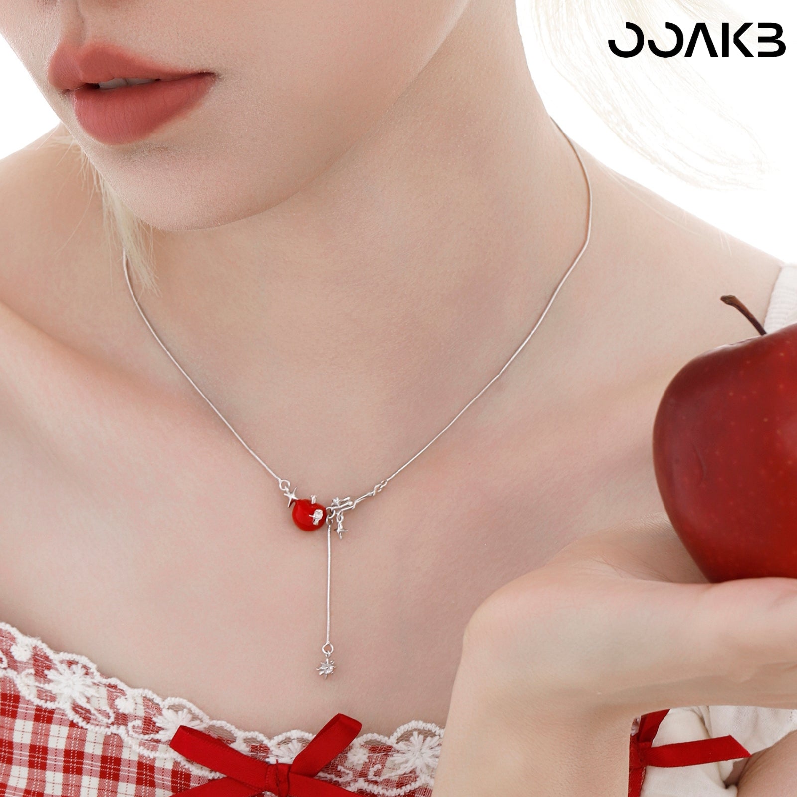 Customized red apple necklace for 4th Fruit & Flower Wedding, 925 sterling silver.