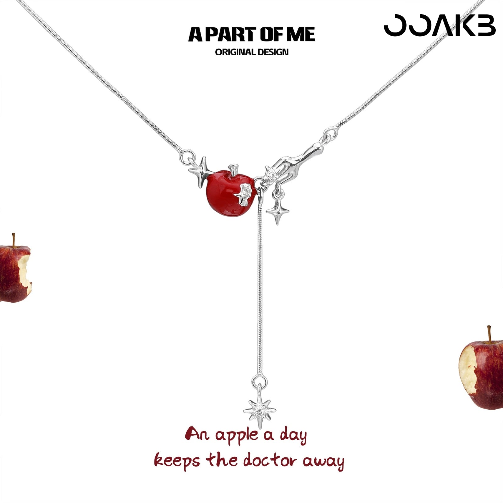Red apple necklace with "An apple a day keeps the doctor away" text, 4th anniversary gift