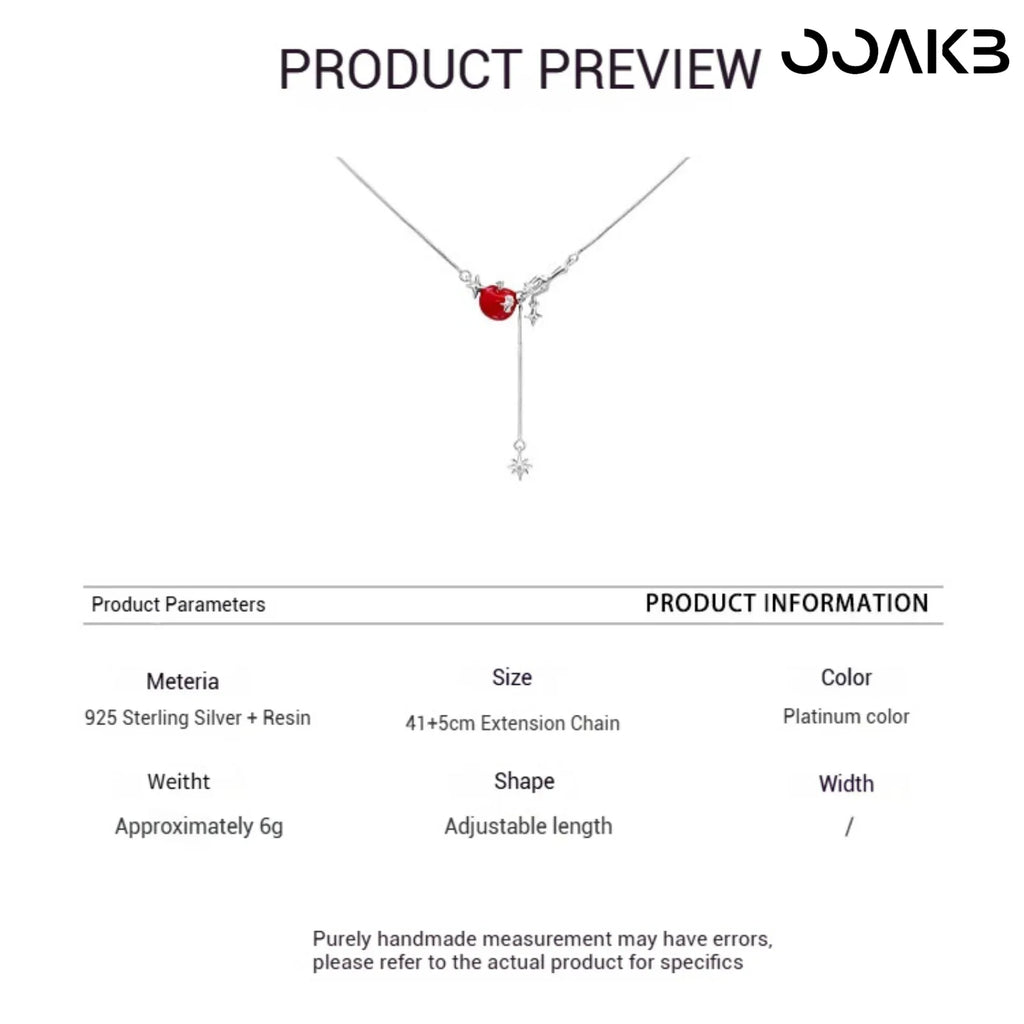 Red Apple Necklace - 925 Sterling Silver - OOAKB