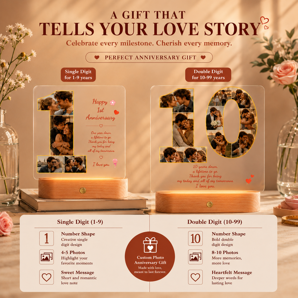 Custom LED Anniversary Photo Frame · Personalized Night Light Gift