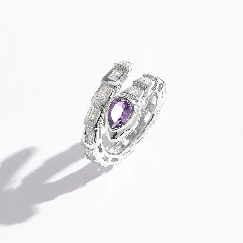amethyst snake wrap ring angled product view on a white background
