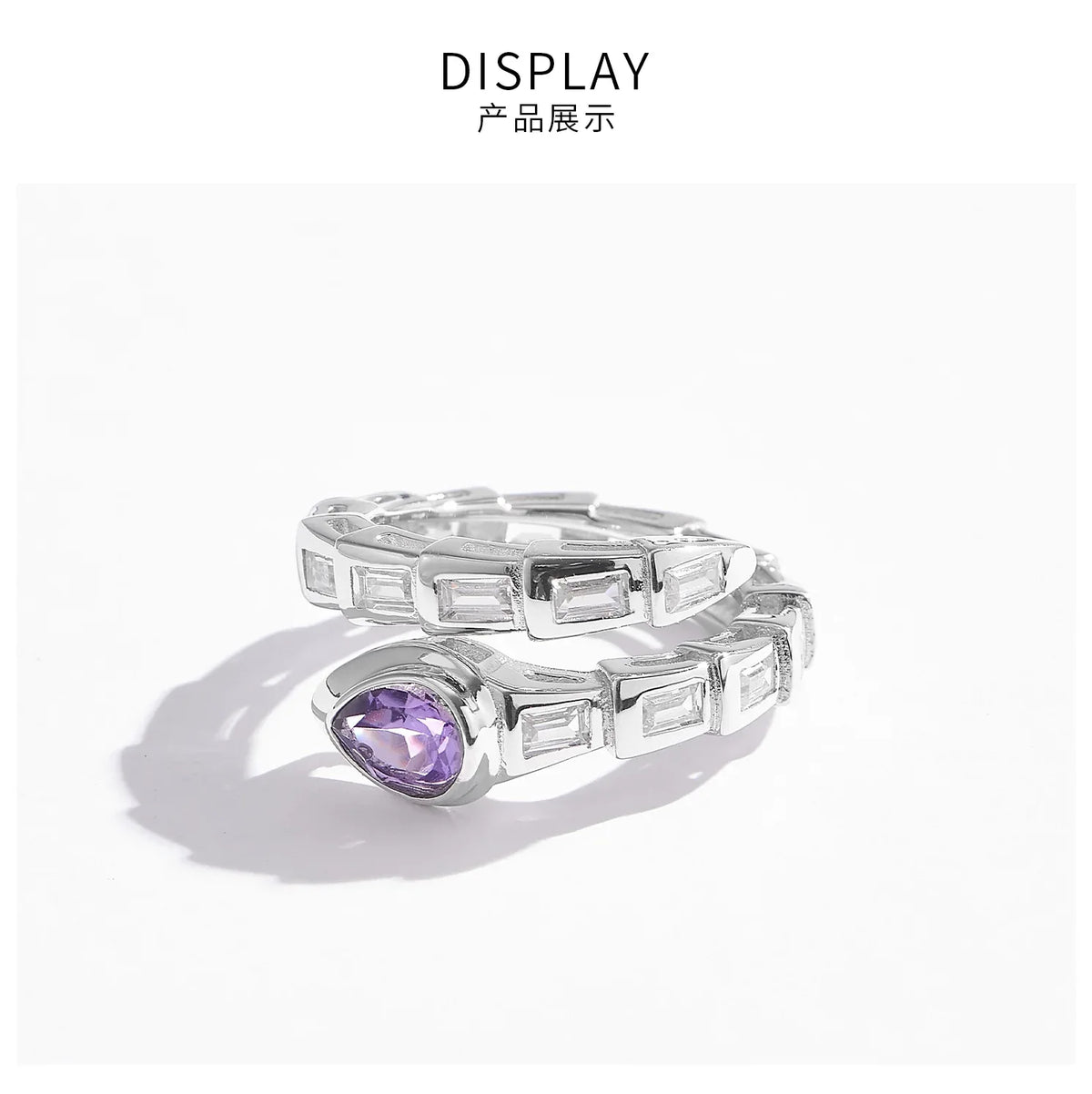 amethyst snake wrap ring worn detail beside the face
