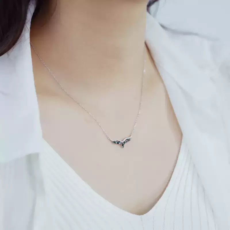 Angel Wings Moss Agate Pendant Necklace — neckline scale view 2