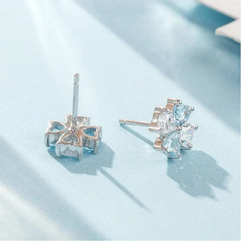 Aquamarine Bow Stud Earrings rear view showing earring backs