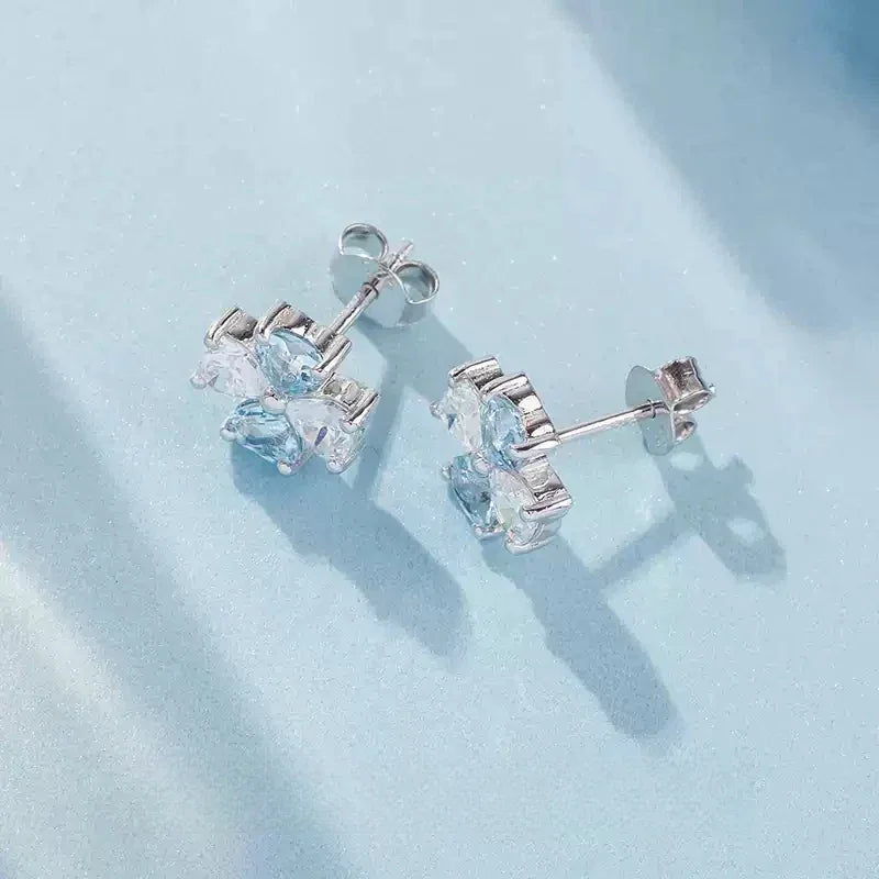 Aquamarine Bow Stud Earrings side view showing posts and settings