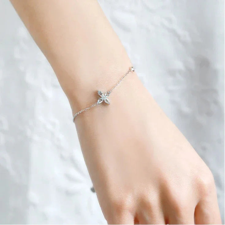 Aquamarine Cross Station Bracelet styled wrist view showing bracelet scale