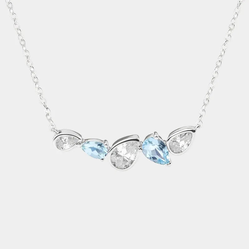 Aquamarine Five-Stone Curved Necklace full necklace view on a white background