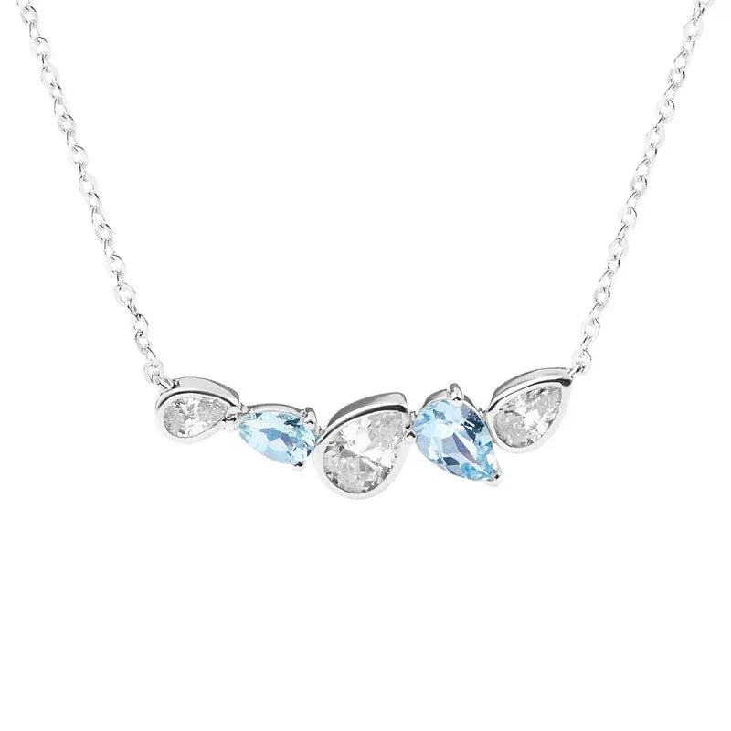 Aquamarine Five-Stone Curved Necklace pendant and chain detail on a light background
