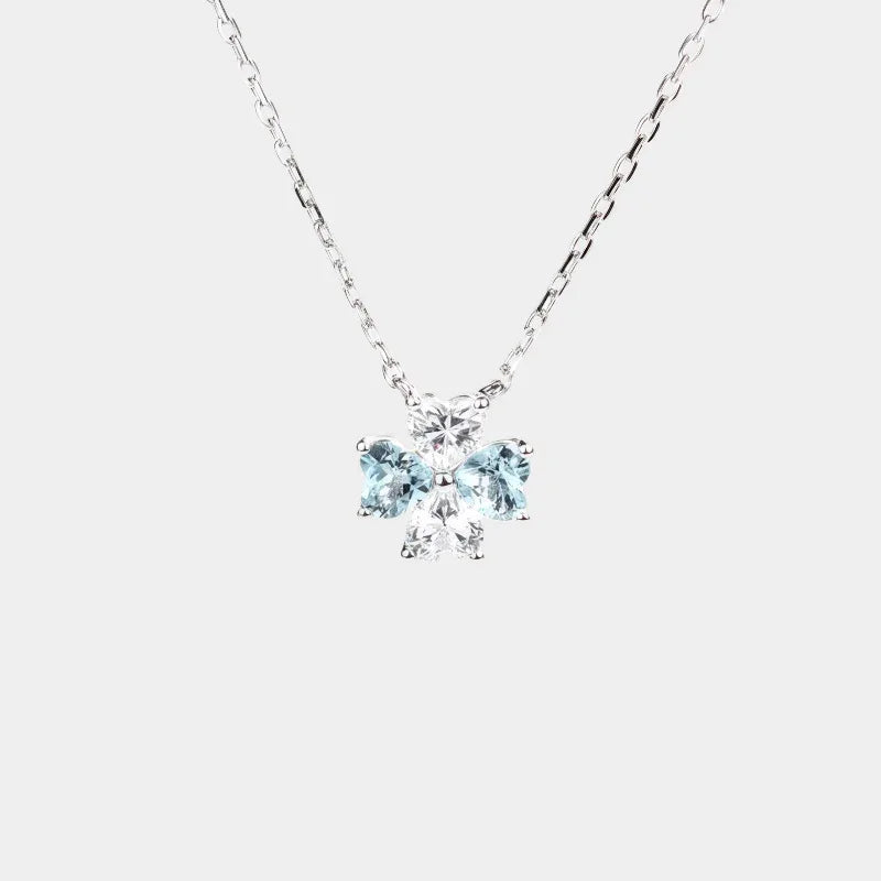 Aquamarine Four-Stone Cluster Pendant Necklace full necklace view on a white background
