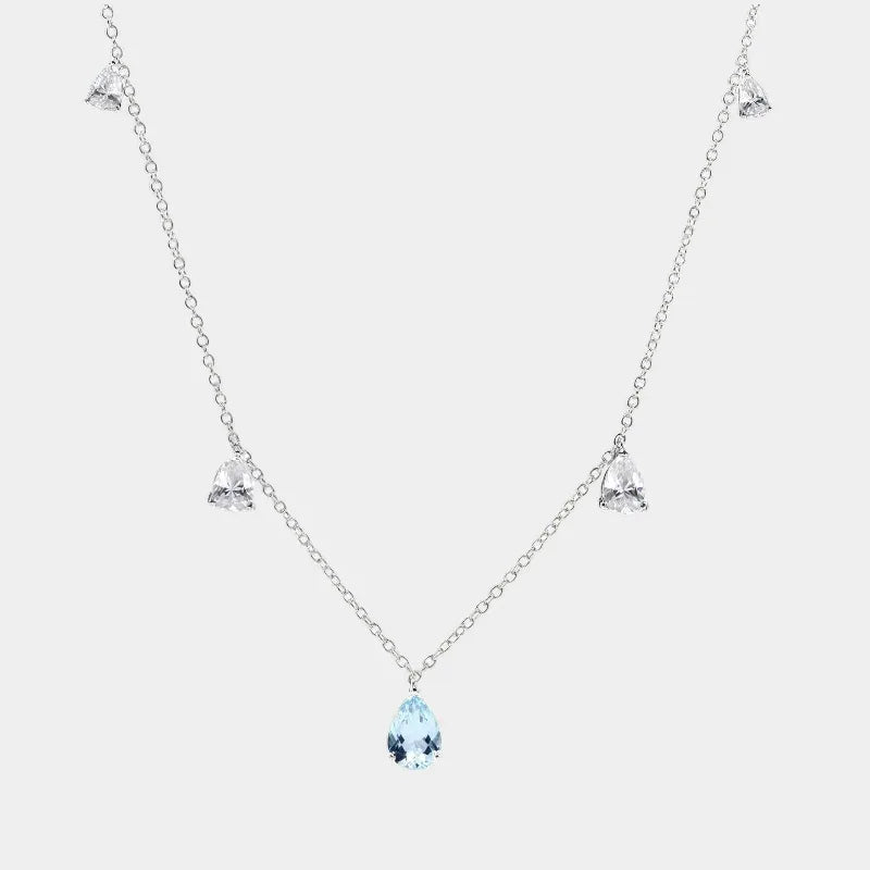Aquamarine Station Drop Necklace full necklace view on a white background