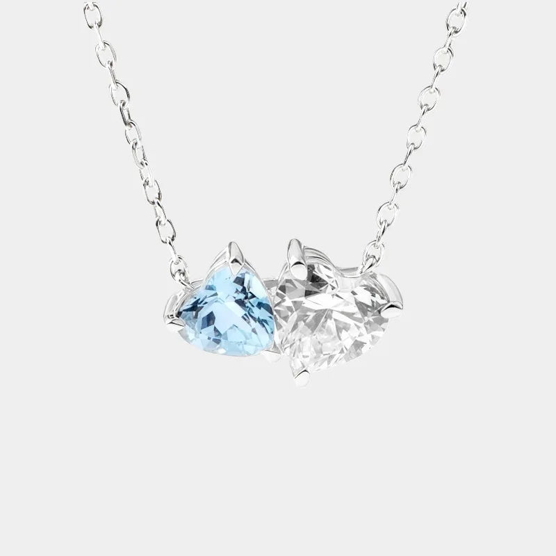 Aquamarine Two-Heart Pendant Necklace full necklace view on a white background