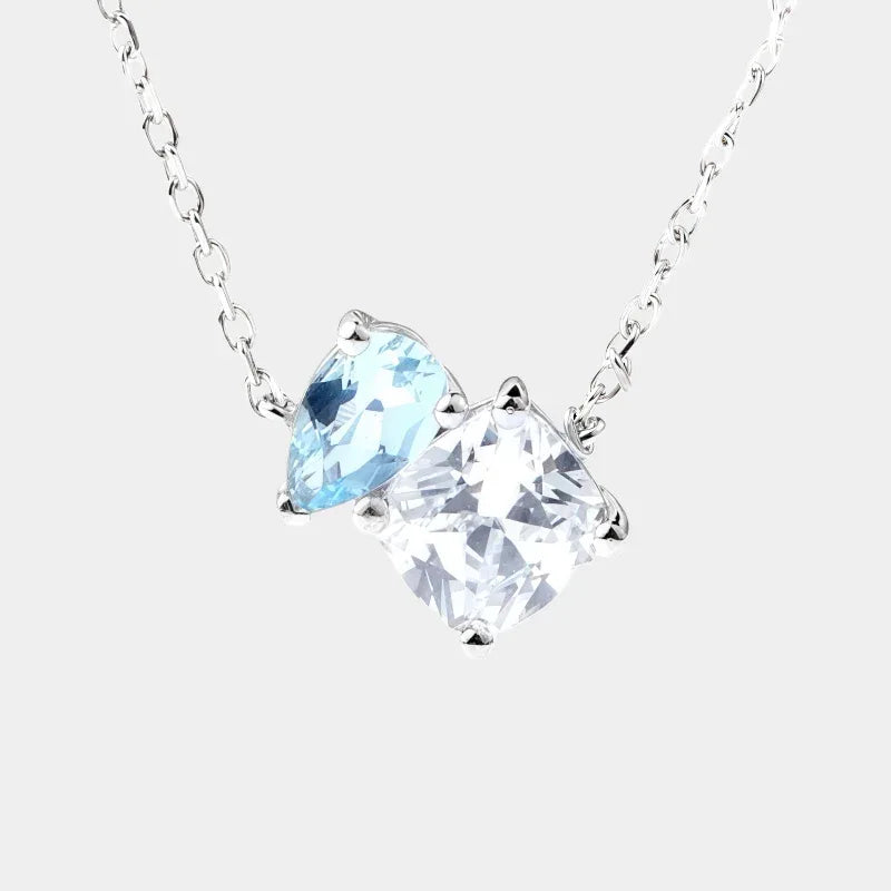 Aquamarine Two-Stone Pendant Necklace full necklace view on a white background