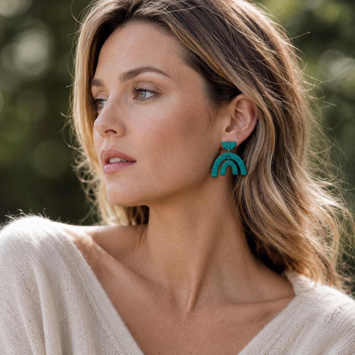 Artisan Leather Statement Earrings, styled product view