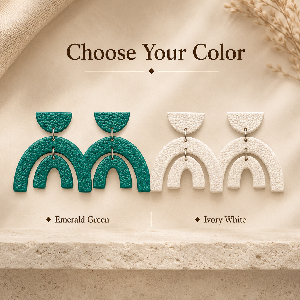 Artisan Leather Statement Earrings, close-up detail