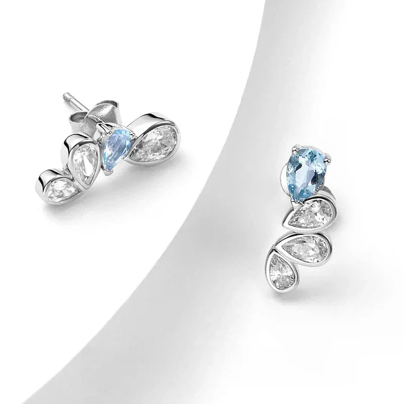 Asymmetric Aquamarine Leaf Drop Earrings alternate product detail view 7