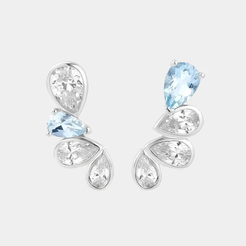 Asymmetric Aquamarine Leaf Drop Earrings paired product view on a white background