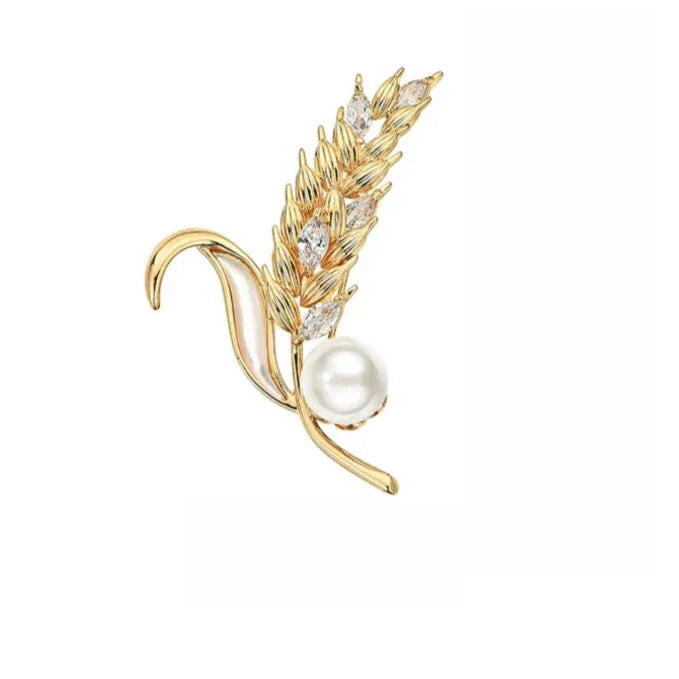 Shell Pearl Golden Wheat Brooch — isolated front view on a white background