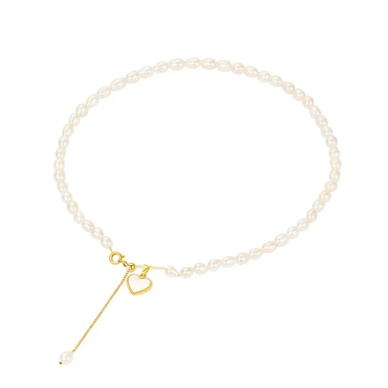 Pearl Toggle Lariat Necklace with Open Heart — isolated full necklace view