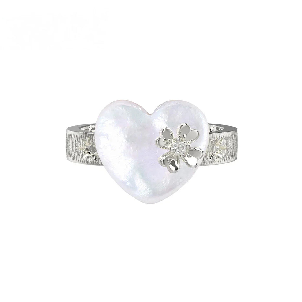 Baroque Pearl Heart Open Ring with Floral Detail — alternate isolated front view