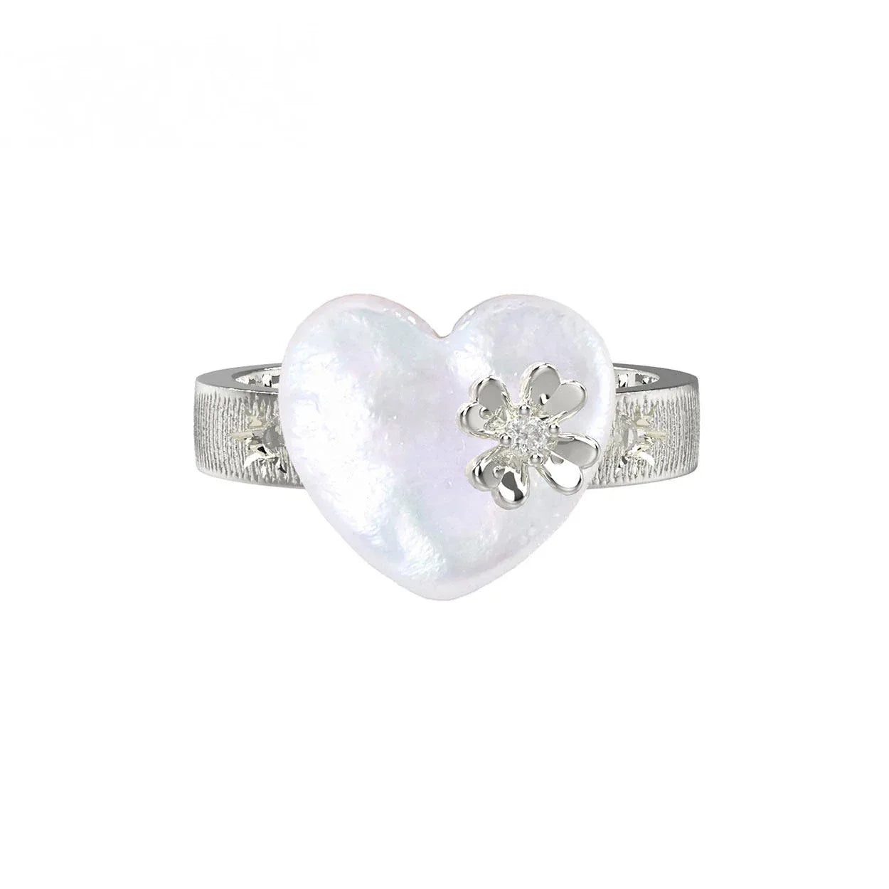 Baroque Pearl Heart Open Ring with Floral Detail — alternate isolated front view