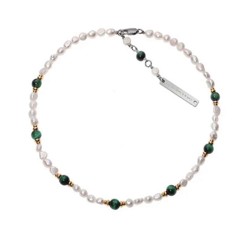 Green and White Bead Layered Necklace — alternate isolated full necklace view