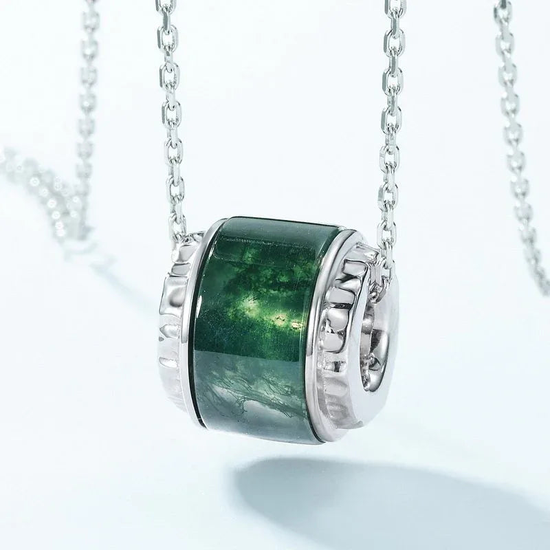Barrel Moss Agate Pendant Necklace — full necklace arrangement 5