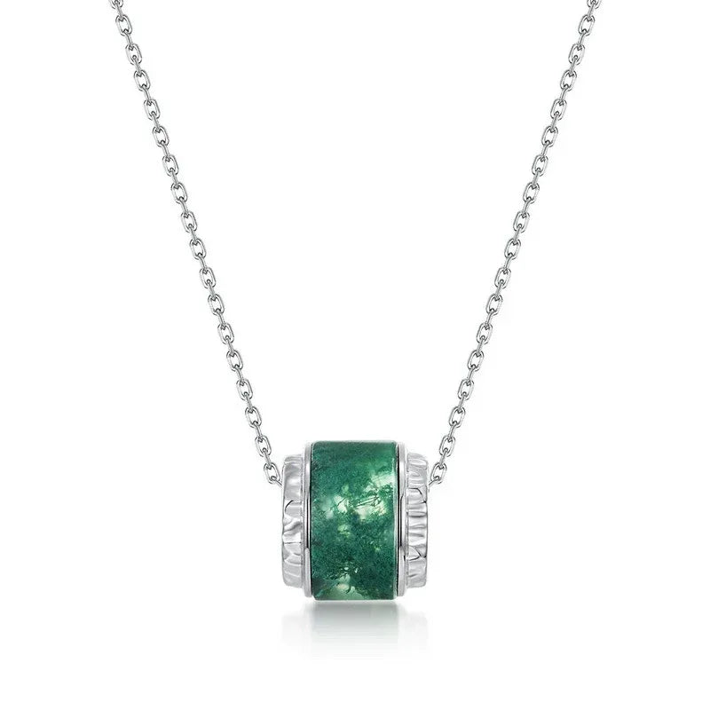 Barrel Moss Agate Pendant Necklace — setting detail 6