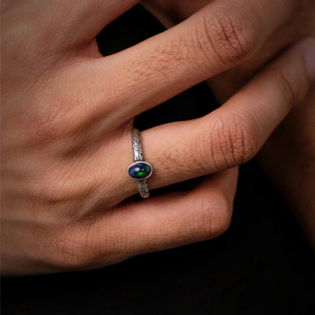 Black Opal Oval Adjustable Ring angled product view