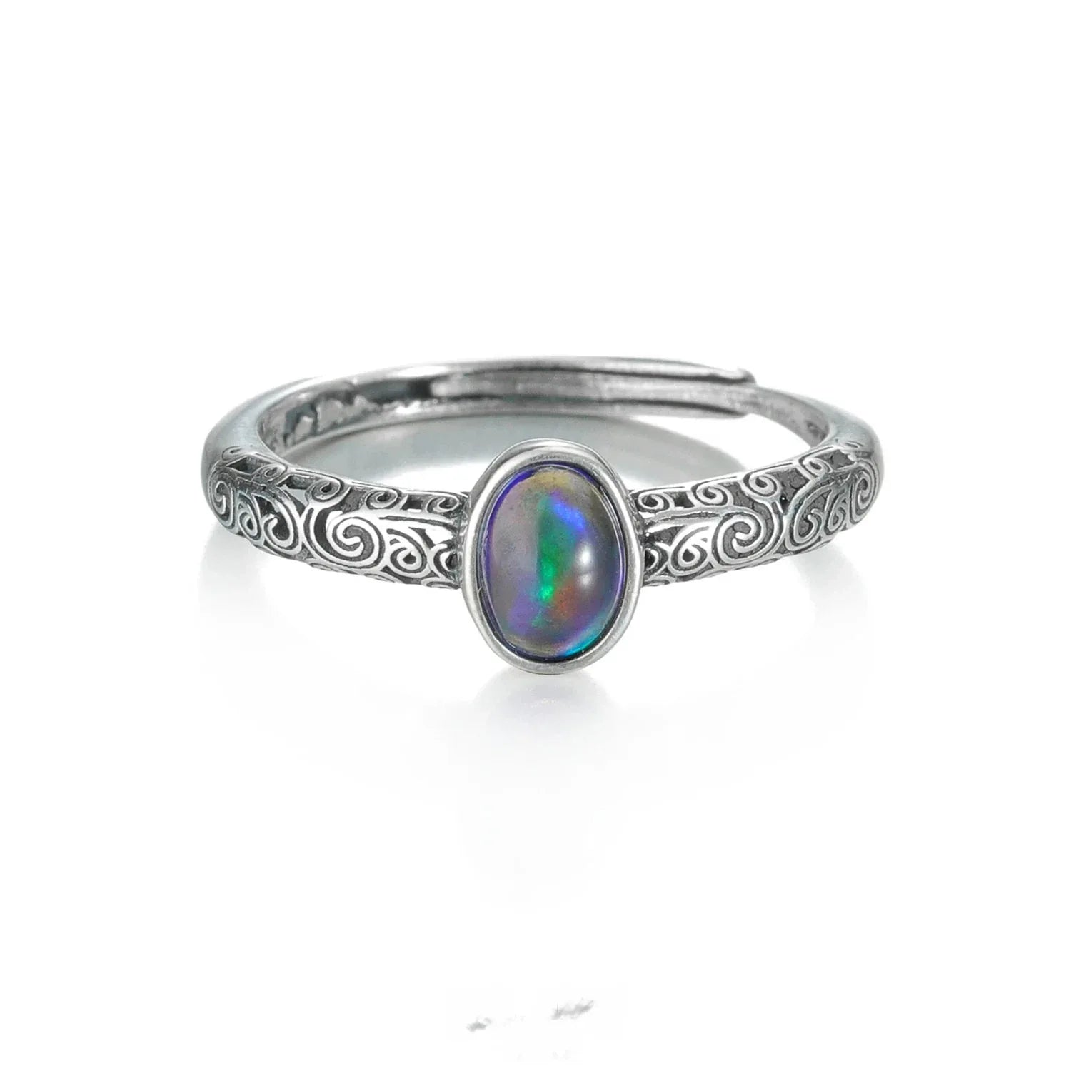 Black Opal Oval Adjustable Ring band and setting detail