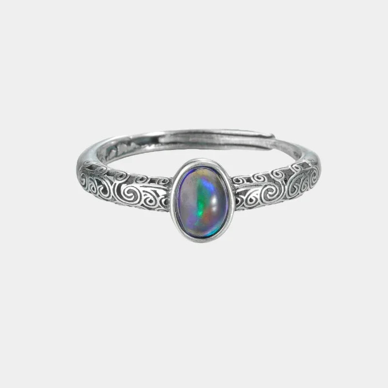 Black Opal Oval Adjustable Ring front product view on a light background