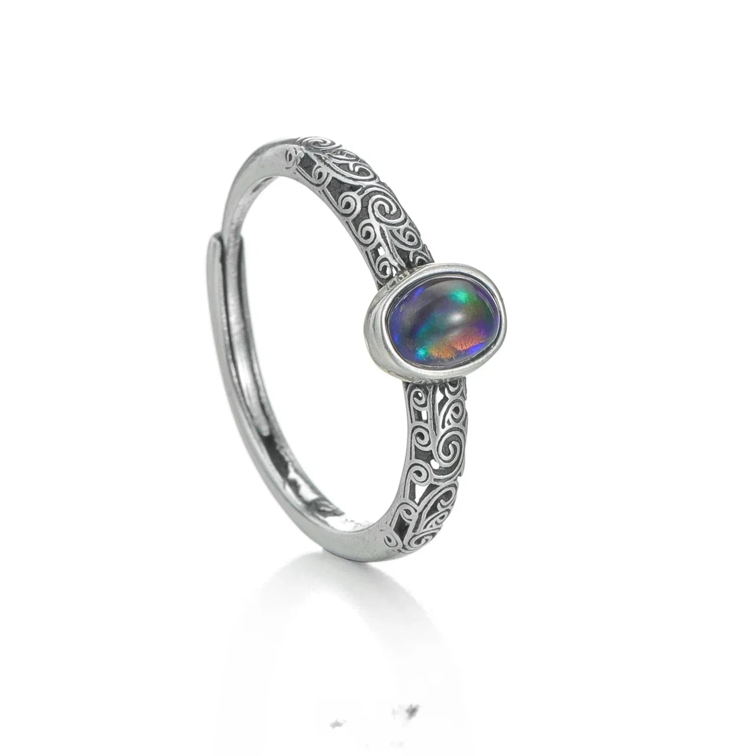 Black Opal Oval Adjustable Ring worn on the hand