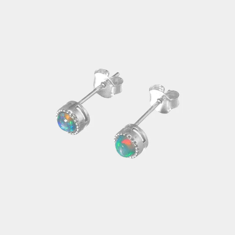 Black Opal Round Stud Earrings front product view on a light background
