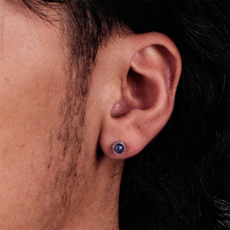 Black Opal Round Stud Earrings side profile view