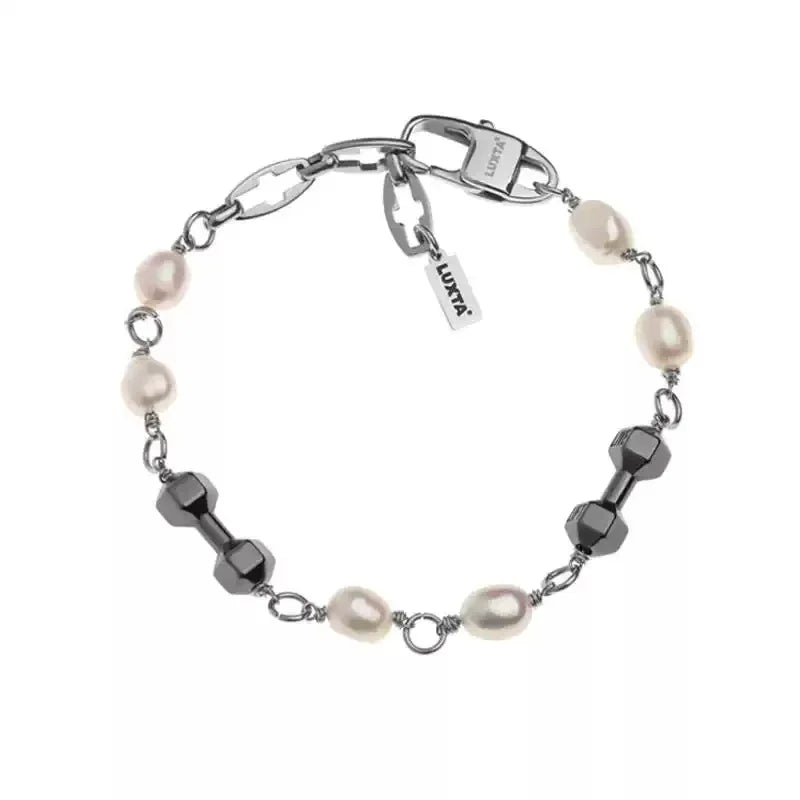 Black Pearl and Obsidian Beaded Bracelet — alternate isolated full bracelet view