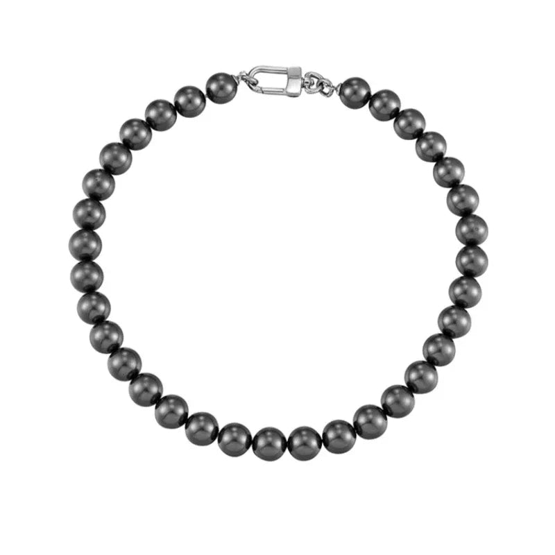 Dark Pearl Strand Necklace with Steel Clasp — alternate isolated full necklace view
