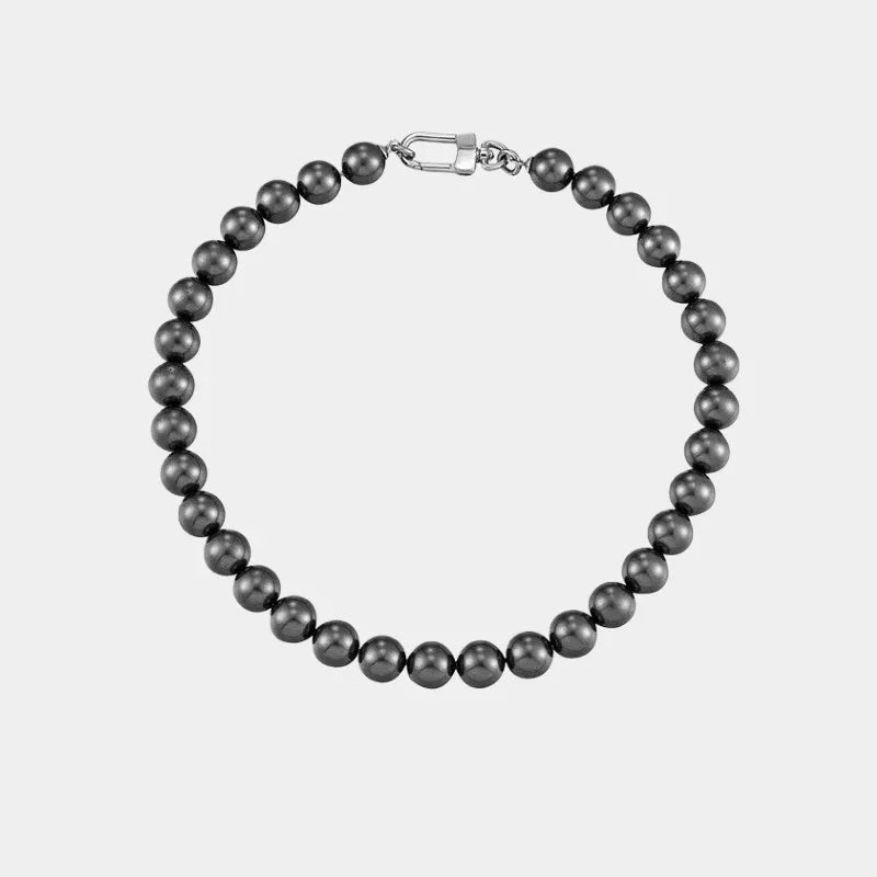Dark Pearl Strand Necklace with Steel Clasp — front view of dark pearl strand necklace