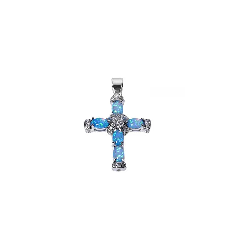 Blue Opal Cross Pendant Necklace close-up pendant detail