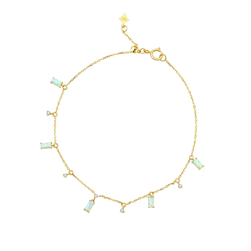 Blue Opal Geometric Station Bracelet full bracelet view on a light background