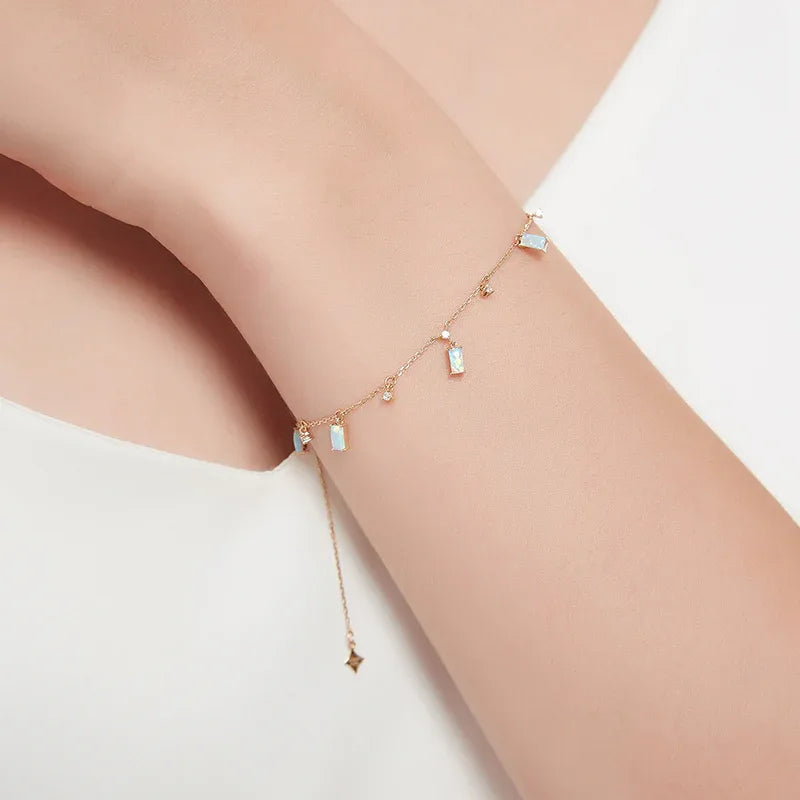 Blue Opal Geometric Station Bracelet worn on the wrist