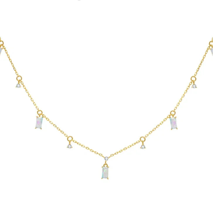 Blue Opal Geometric Station Necklace alternate full necklace view