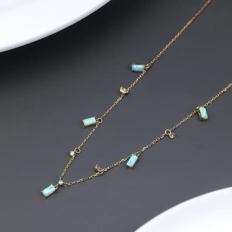 Blue Opal Geometric Station Necklace close-up pendant detail
