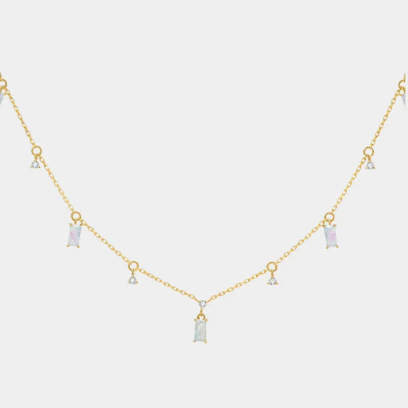 Blue Opal Geometric Station Necklace full necklace view on a light background