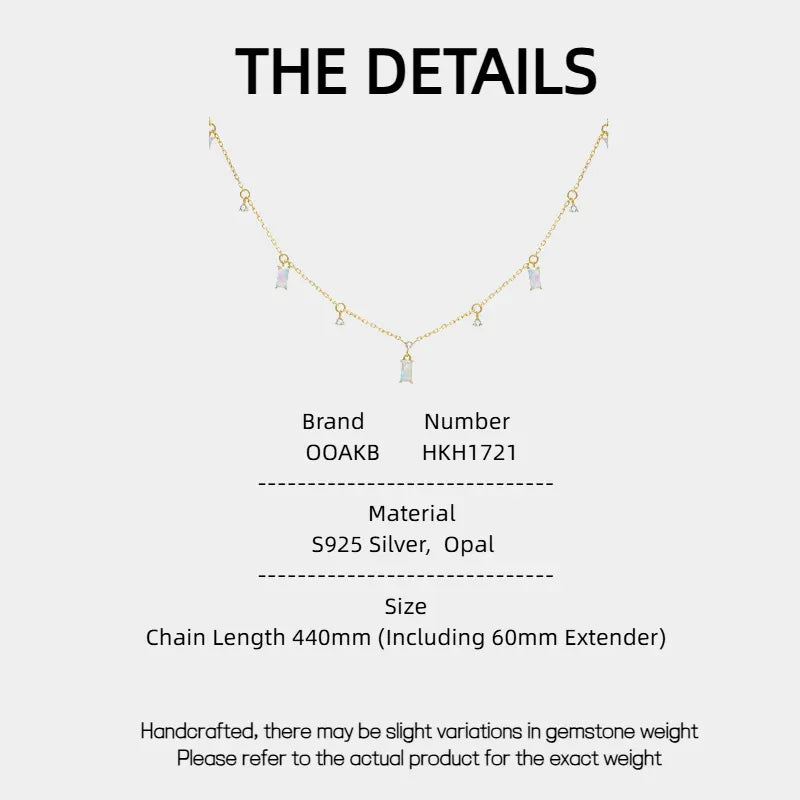 Blue Opal Geometric Station Necklace specification card with material and size details
